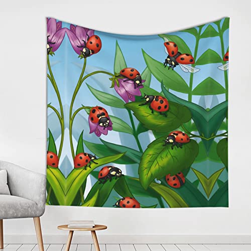 Ladybug Print Indoor Tapestry Wall Hanging Print Tapestries Home Art Decor Large Size 59Ã—59 Inches For Living Room Bedroom Office And Study #TOP7