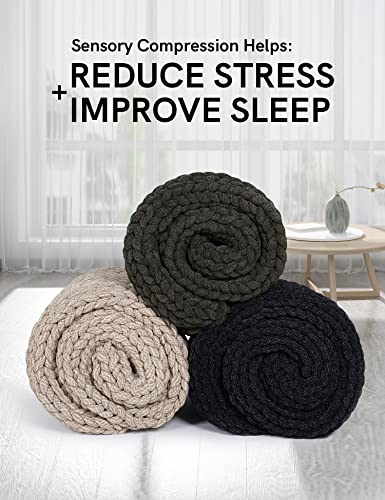 YnM Chenille Weighted Blanket, Handmade Chunky Knitted Design, Soft and Cozy, Temperature Regulating and Breathable, Machine Washable Throw for Sleep or Home Decor (Beige, 80x87 Inch, 25lbs)