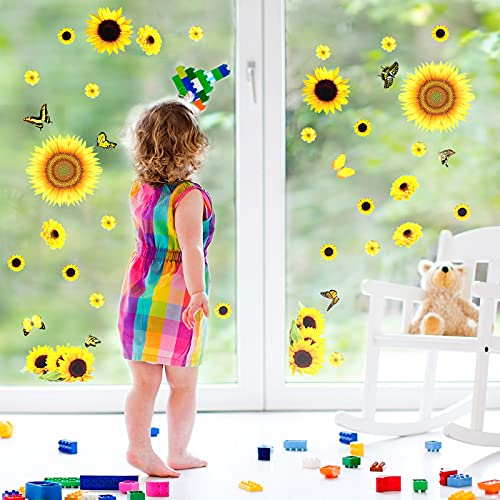 53 Pcs Sunflower Daisy Wall Decals Butterfly Wall Stickers, Waterproof Sunflower Decals, Sunflower Wall Decor, Flower Mural Stickers For Bathroom Room (Medium) #TOP1
