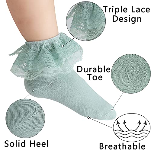 Mini Angel Baby Girl Socks 5 Pairs Toddler Triple Ruffle Lace Socks Dress Frilly Ankle Socks (Triple Lace,3-5 Years) #TOP6