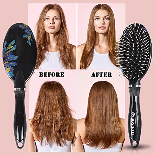 Hair Brush, Sosoon Boar Bristle Hair Brushes For Women Men Kids Thick Curly Dry Wet Hair, Smoothing Detangling Hairbrush Adds Shine And Improves Hair Texture With Hair Comb (Black) #TOP2