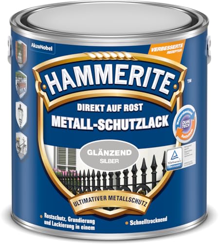 Hammerite Metallschutzlack Glänzend, 3in1- Rostschutz, Silber, 2,5 L
