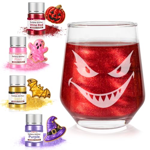 4 Colors Edible Glitter Set,Gold Red Purple Pink Powder,Halloween Shimmer