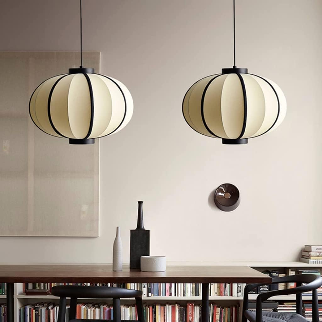 LIOONS Handmade Chinese Lanterns, Fabric Cast Iron Paper Lantern Lamp, Chandelier E27 Lamp Decoration Hanging Lantern