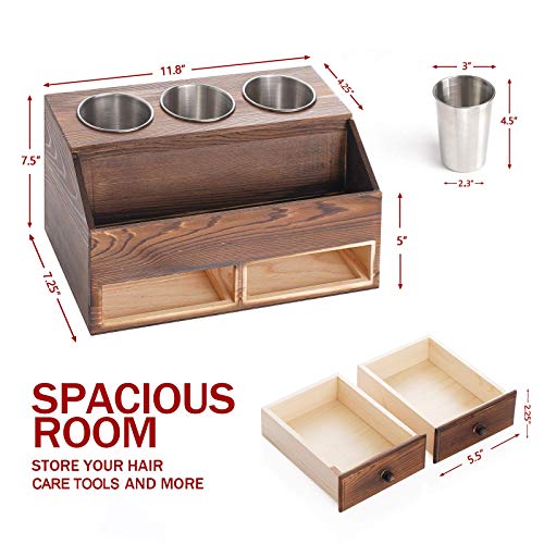 SEKAM Wood Hair Tool Organizer Storage with Drawers - Bathroom Organizer Countertop - Hair Blow Dryer Holder - Flat/Curling Iron Holder - Bathroom Hair Styling Vanity Accessories Organizer - Thumbnail 2