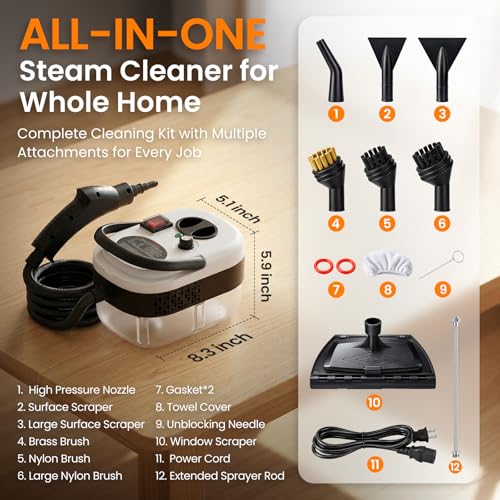 Easywox 2500W Handheld Steam Cleaner for Home, 6-Level High Pressure Steam Gun, Steam Machine w/40.6oz Tank, Portable Car Steamer for Auto Detailing & Cleaning, Car, Floor, Furniture, Tile Grout, Wall by EasyWox - Image 8