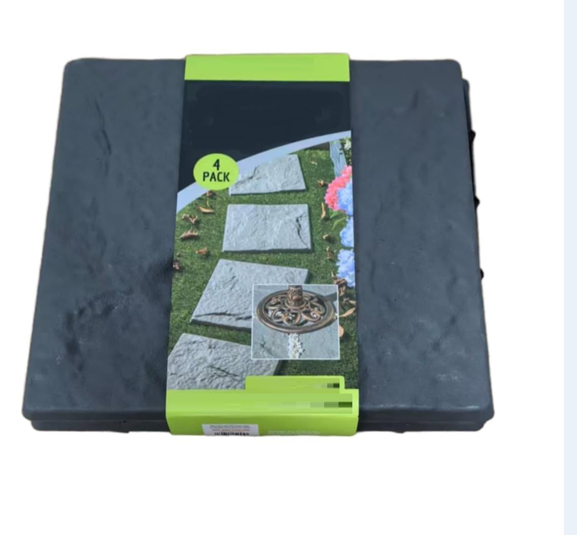 AJ Stepping Stones 4 Pack, Square Plastic Paving Slabs, Stone Effect, Anti-Slip, for Outdoor Garden Pathway or Patio