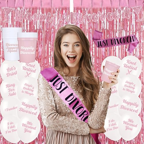 Divorce Party Decorations for Women & Men - Finally Divorced Party Gifts for Women | Breakup Kit Happily Divorced Sash Divorcee Pink Newly Single Gift Decor Bye Felicia Set Favors Decoration Woman