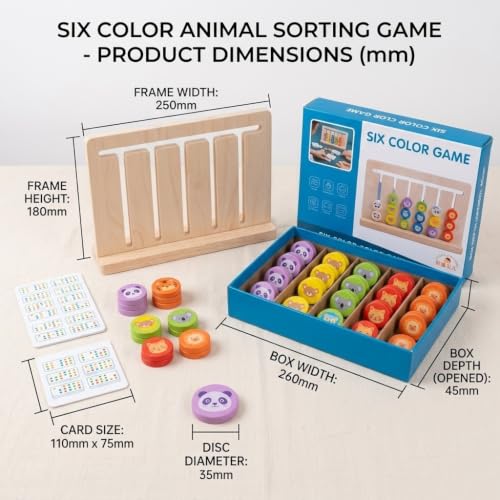 Image of Happy Hues 6-in-1 Wooden Montessori Sorting & Matching Puzzle Game - Educational Color & Animal Recognition Toy for Toddlers