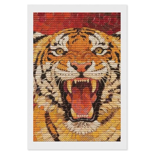 Kit d'art diamant adulte tigre rugissant broderie diamants ronds