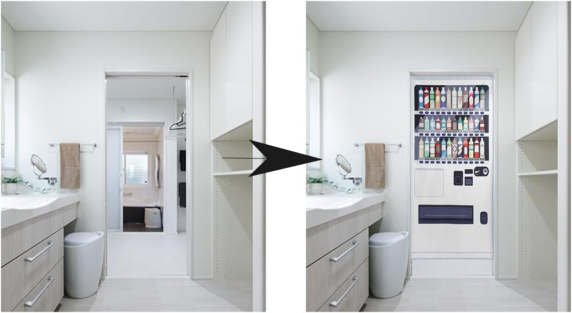 Noren Japanese Doorway Curtain with a Picture of Vending Machine Printed Long (design1)