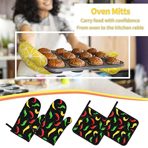 Hot Chili Peppers Oven Mitts And Pot Holders Set Of 4, Oven Mittens And Potholders Heat Resistant Gloves For Kitchen Cooking Baking Grilling Bbq #TOP6