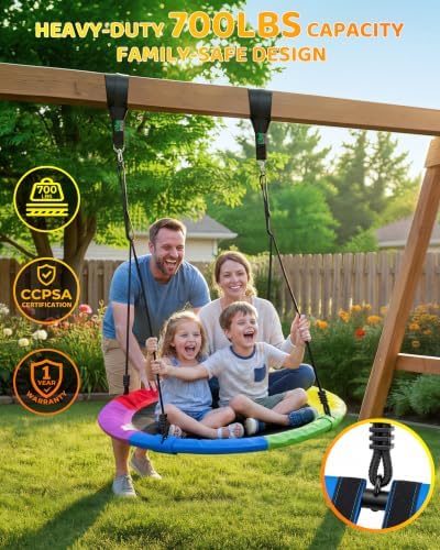 Ohuhu 700lb 40" Saucer Tree Swing for Kids Adults Outdoor, Heavy Duty 900D Oxford Waterproof Flying Swing with Steel Frame, Adjustable Ropes & Hanging Straps, Easy Install, Backyard Playground — view 2