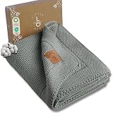 Little Dedi Strickdecke aus 100% Bio-Baumwolle GOTS Zertifizert, 80x100 cm. Dunkelgrün- Atmungsaktiv, Temperatur regulierend, in eleganter Geschenkbox für Babys