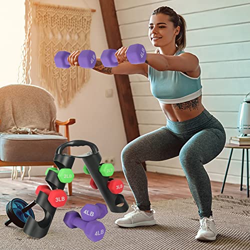 Neoprene Dumbbell Sets With Rack, Dumbbell Hand Weight Set Strength Training For Women, 3 Pairs Dumbbells Total 18 Lbs Set #TOP5