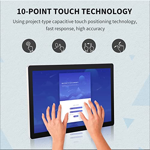 Image of 18.5 inch Capacitive Multi-Touch Screen Industrial Monitor, 16:9 Display 1920 x 1080P, Built-in Speakers, VGA, DVI & HD-MI Monitor for PC, POS, Small Business, Restaurant