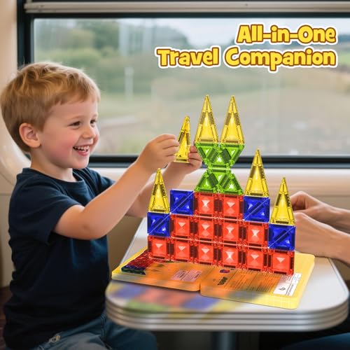 Image of Mini Magnetic Tiles Travel Set - 40PCS Diamond Texture Magnetic Building Blocks for Kids, 10% Thicker & Portable Yellow Metal Storage Box, Montessori STEM Educational Toys Gift for Ages 3+