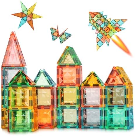 Magnetic Tiles,Magnet Building Blocks Construction Stacking Educational Toy Creative Playboard for Kids Ages 3+ (032 Pieces)