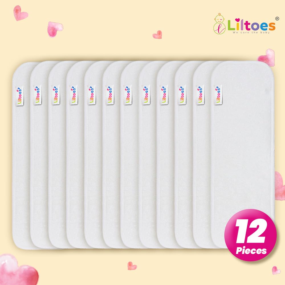 LILTOES SmartDry 5-Layer Booster Pads for Cloth Diaper | High Absorbent 5 Layer Washable and Reusable | Wet Free Booster Inserts | The Ultimate Baby Cloth Diaper Soaker Inserts Pack Of 12