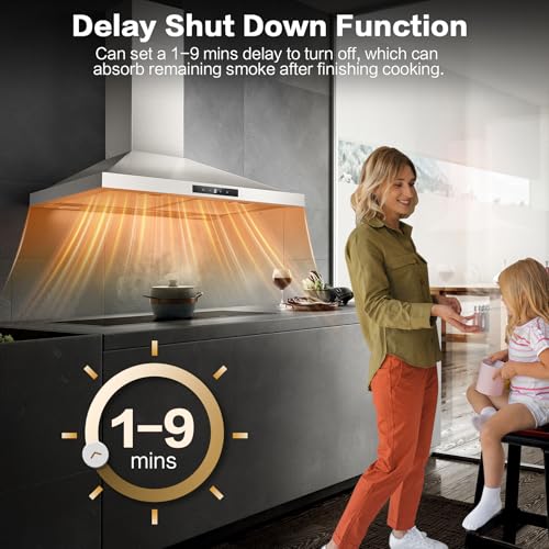 Zomagas Range Hood 30 inch Stainless Steel, Wall Mount kitchen Hood Ducted/Ductless Convertible, Vent Hood w/ 3 Speeds, Touch Control, 5-Layer Mesh Filters, Energy-Saving LED Lights