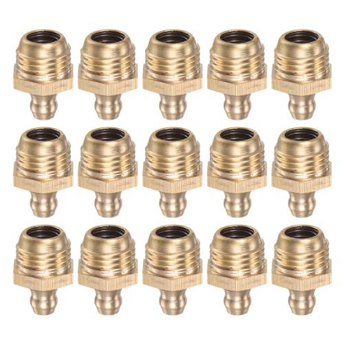 Image of HARFINGTON 15pcs Brass Straight Grease Fitting G1 /4 SAE Thread Hydraulic Grease Nipple Accessories for Car