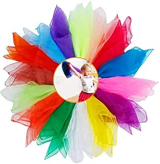 15 Pieces Sensory Scarves,XCOZU Juggling Scarves Baby Dance Scarves Kids Rainbow Play Silks Chiffon Squares Sensory Scarf,Coloured Scarves Dance Props for Children 60x60cm(15 Color)