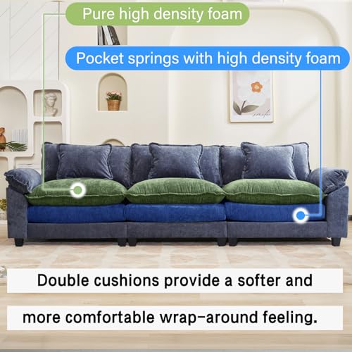 Image of Oprisen 120 inch Modular Sectional Sofa, Comfy Cloud Couch Sectional, Chenille Sofa Sleeper Deep Seat Sofa with Throw Pillows for Living Room (Blue, 120 inch- 3 Seater)