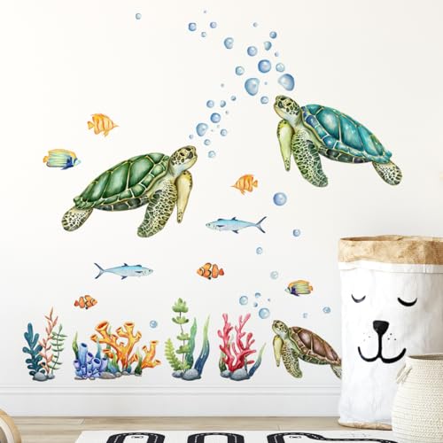 Vinilos decorativos coloridos con tortugas y peces marinos