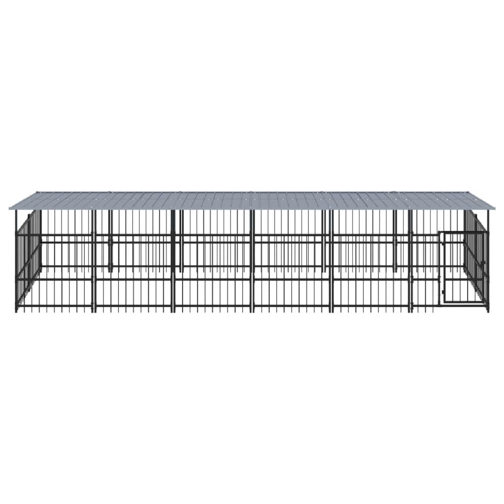 Perrera para perros de acero con recubrimiento en polvo con techo de 11,26 m², parque estable con rejilla, plegable, protección segura para cachorros y perros en el jardín, terraza, patio