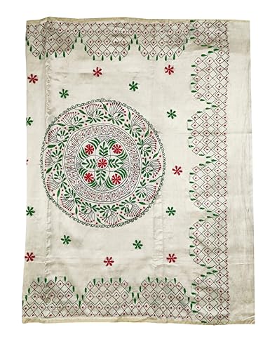Image of SHRISTI CLOTHINGS Women's Hand Embroidered Cotton Silk Kantha Stitch Saree with Blouse Piece (J420724 OFFWHITED88)