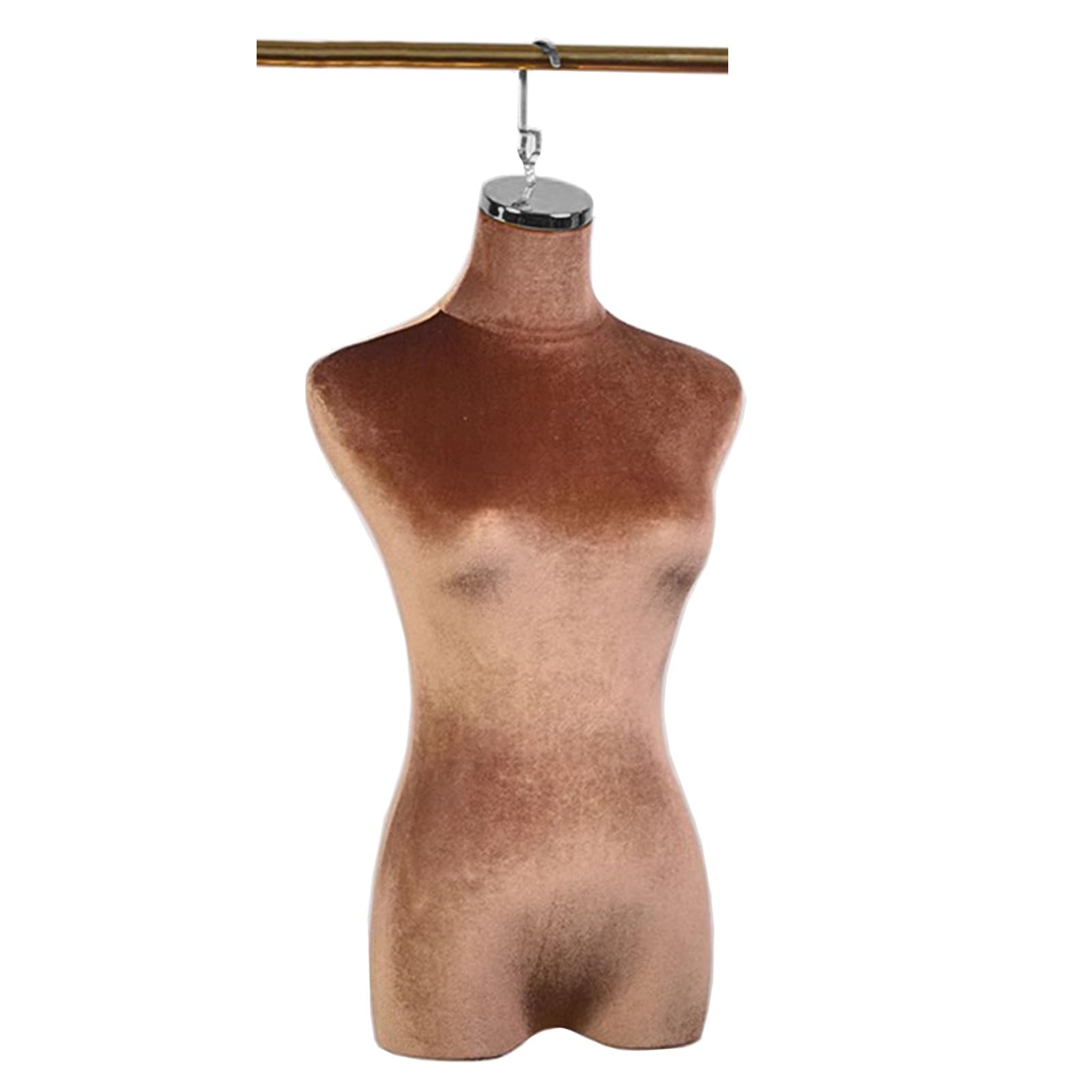 Manichino da Sartoria Marrone per Donna Adulta con Gancio in Metallo, Mezzo Busto da Appendere per Abiti da Sposa, t-Shirt e Camicette, manichino da 70 cm