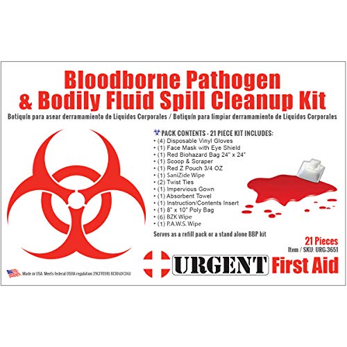 Image of 22 Piece Bodily Fluid Cleanup Pack /Bloodborne Pathogen Kit - OSHA Compliant | Meets OSHA Regulations - Protects from Dangerous Exposure to Blood, Spills, and Other Potentially Infectious Materials