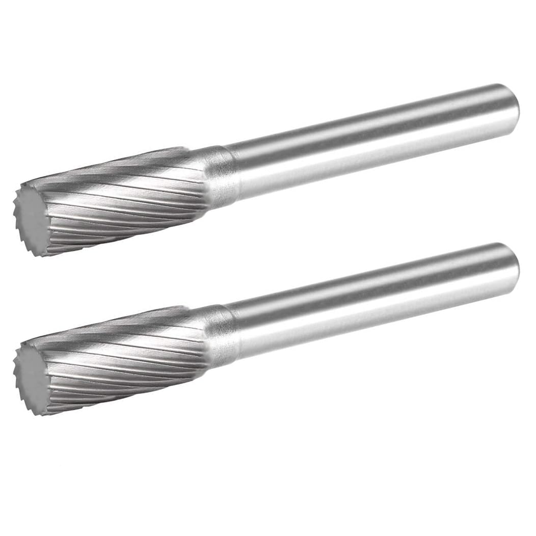 NACX A0820M06, 8mm Diameter Tungsten Carbide Rotary Files, 1/4" Shank, Single Cut Top Flat Cylinder Shape Rotary Burrs Tool, for Die Grinder Drill Bit Alloy Steel Hard Metal Carving Polishing, 2Pcs