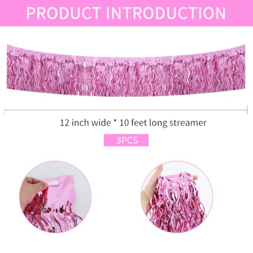 Image of BEISHIDA 3 Pack Pink Wavy Foil Fringe Garland 30ft Tinsel Wall Decor