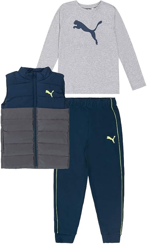 Conjunto unisex para niños Chaleco de 3 piezas remera de manga larga Jogger