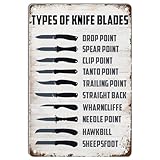 Letrero de metal con texto en inglés 'Types Of Knife Blades' para decoración de pared de cocina, letrero de metal retro vintage para decoración de pared, 8 x 12 pulgadas