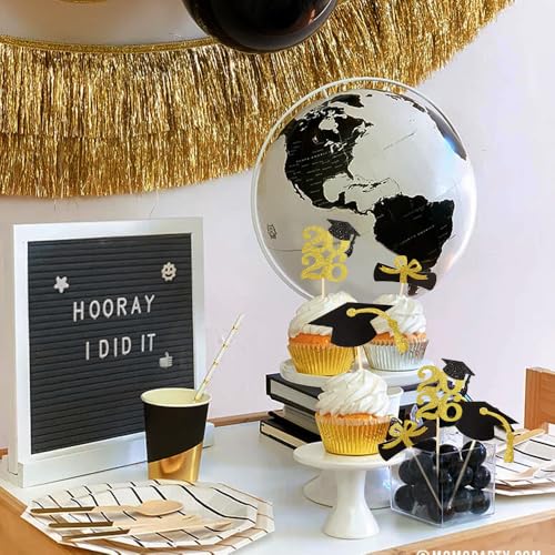 Image of 2026 Gold Glitter Graduation Cupcake Topper | Food /Appetizer Picks Class of 2026 Graduation Party Supplies(24pcs)