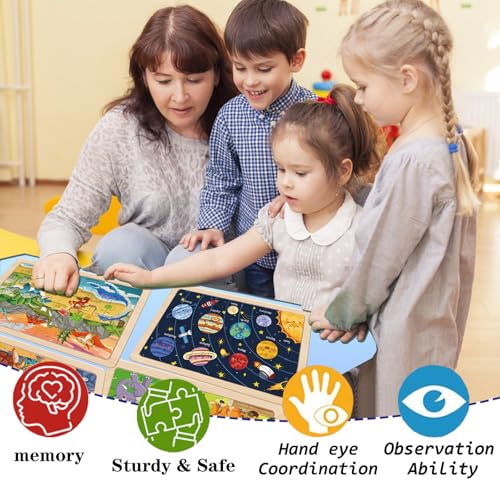 Image of Puzzles for Children 4 to 6 Years, 4 Packs of 24 Wooden Puzzles for Toddlers from 5 to 8 Years, Preschool Puzzles, Gifts for Boys and Girls