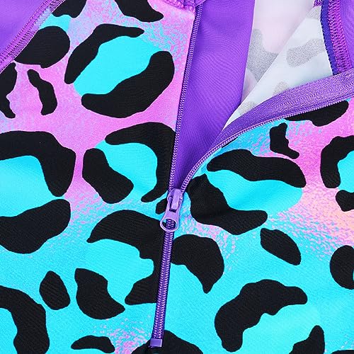 Image of TFJH E Short Sleeve Girls Swimsuits UV 50+ One Pieces Zipper 2-14Y | From beach vacations and pool parties to cruises and water parks, this colorful floral swimsuit is her summer favorite