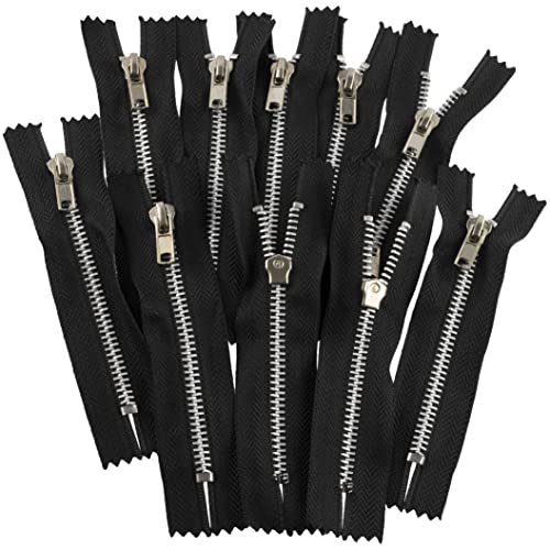 AERZETIX - C61499 - Juego de 10 Cremalleras N°4 no separables 10cm en metal - acabado aluminio - color negro - cursor marroquinería tirador costura jeans falda vestido pantalones mercería