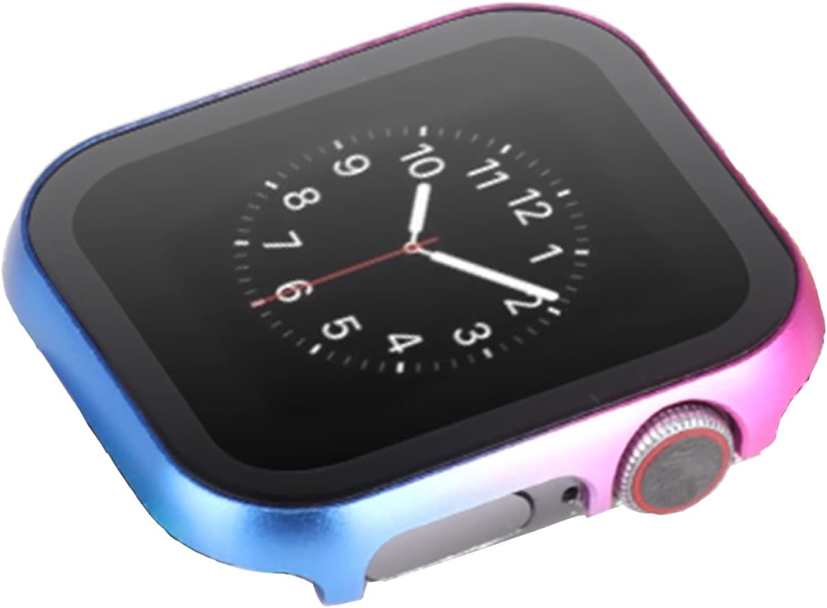 Matel Glass Case Compatible with Apple Watch SE Series 6/5/4 40mm Built-in 9H Tempered Glass Screen Protector, Slim Bumper, Touch Sensitive, Gradient Color Cover, Scratch Resistant Full Hard Frame for iWatch 44mm 40mm, Pink to Blue