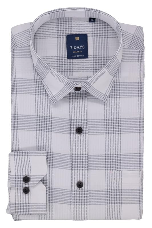 Image of 7-DAYS Men's Premium Check Shirt - 100% Cotton, Tailored Fit (Between Slim & Regular), Full Sleeve, with Pocket - Smart Office & Casual Look