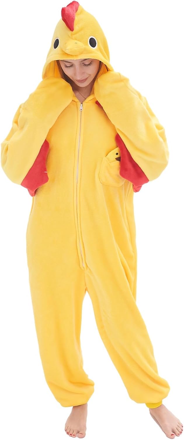 Adult Onesie Pajamas Unisex Animal One-Piece Cartoon Costume Cosplay Homewear Sleepwear Partywear For Men Women Yellow Chicken Small