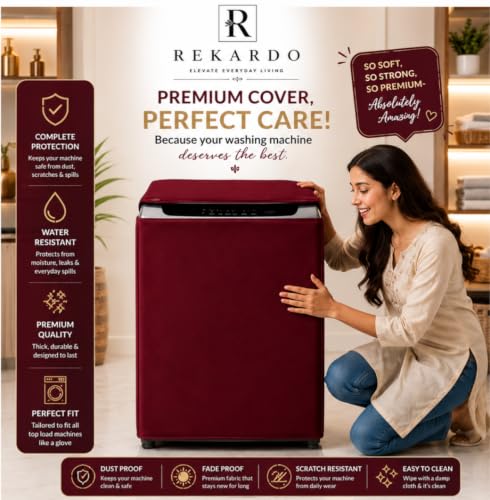 Image of REKARDO Polyvinyl Chloride (Pvc) Waterproof Semi Automatic Washing Machine Cover for (LG - Life Good) 8.5kg, 9kg, 9.5kg Model (Maroon) | Dust Protection | Scratch Resistant | Durable PVC | Moisture Shield | Easy Clean | Reusable | Snug Fit