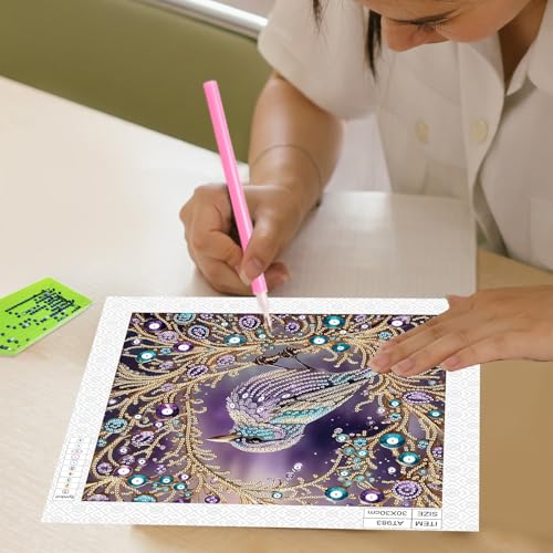 Image of Tontut Diamond Art Painting Kit, Purple Bird 5D DIY Special Shape Mosaic Crafts for Beginners and Adults, can be Gifted to Family and Friends, Great for Decorating Home and Office Walls