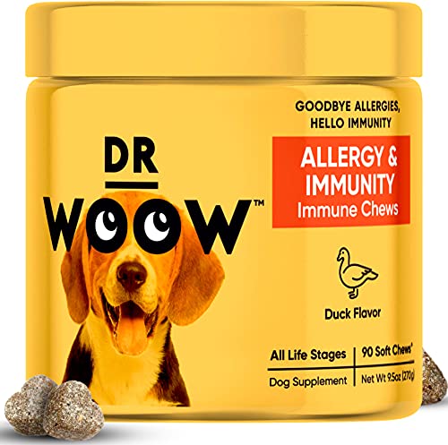 Dr Woow Immunity Allergy Chews for Dogs Itching, Dog Allergy Chews for Allergy Relief & Itch Relief, Duck Flavor Allergy Dog Chews, Dog Itchy Skin Treatment Supplements, Anti Itch, Probiotic for Dogs