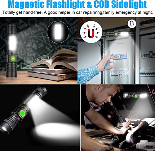 Usb Rechargeable Flashlight, Magnetic Led Flashlight, 2000 Lumen Super Bright Led Tactical Flashlight With Cob Worklight,Waterproof,Zoomable Best Small Led Flashlight For Camping, Emergency Flashlight #TOP2