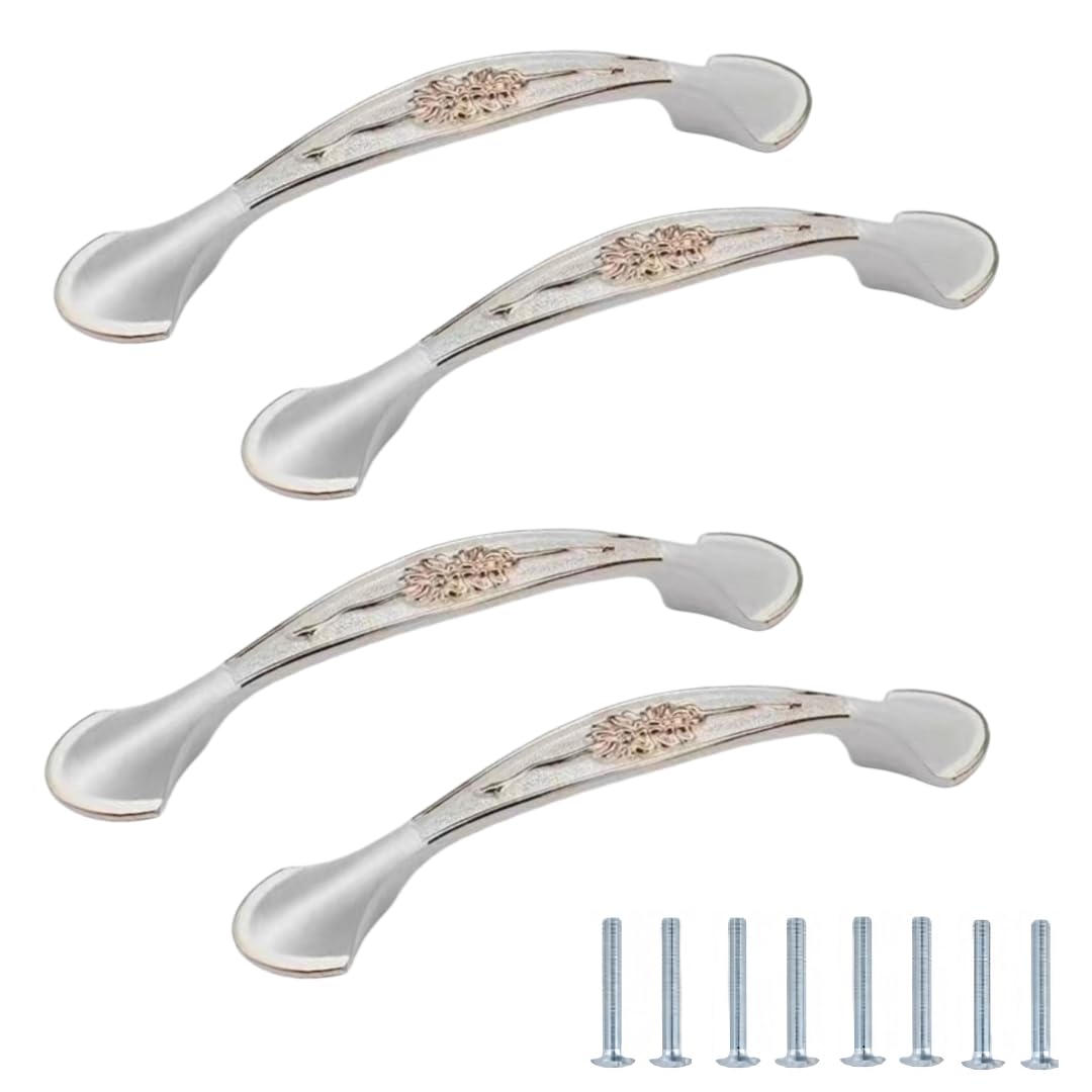NLQCSXWEP Zinc Alloy Cabinet Bow Handle, Zinc Alloy Aluminum Cabinet Handles 4-Pack Multicolor(817-96mm Gold and Silver)
