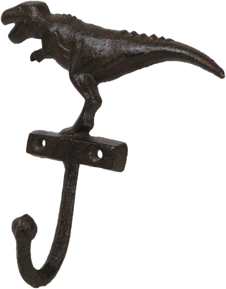 Ebros Gift Pack of 3 Cast Iron Vintage Rustic Prehistoric Jurassic Era Tyrannosaurus Rex Dinosaur Wall Key Leash Hook Holder Multi-Purpose Hanger Organizer Hooks
