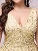 Ever-Pretty Women's Double V-Neck Sequin Embroidery Bodycon Plus Size Evening Dress Gold US20